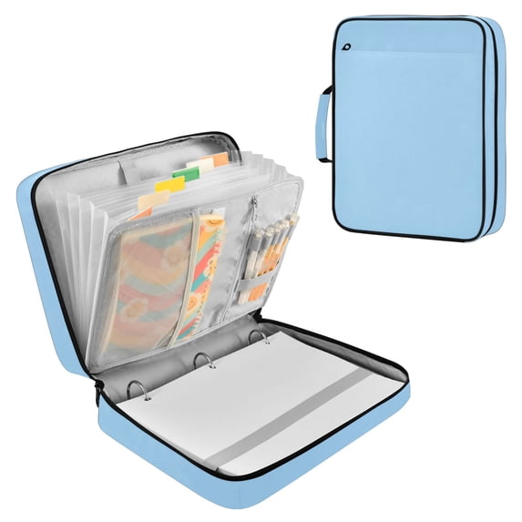 Haosy Accordion File Organizer Zipper Binder 500 Sheet 6-Tab Expanding File Folder Multi-Pocket 1.2 Inch 3 Ring Light Sky Blue