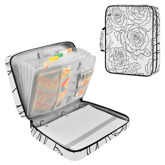 Haosy Accordion File Organizer Zipper Binder 500 Sheet 6-Tab Expanding File Folder Multi-Pocket 1.2 Inch 3 Ring Lines Roses
