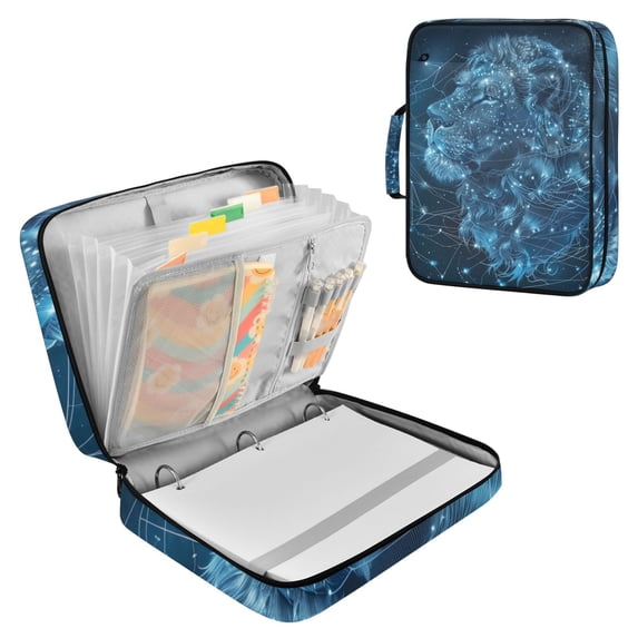 Haosy Accordion File Organizer Zipper Binder 500 Sheet 6-Tab Expanding File Folder Multi-Pocket 1.2 Inch 3 Ring Lion Head and Star
