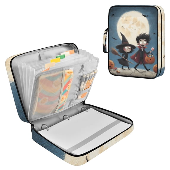 Haosy Accordion File Organizer Zipper Binder 500 Sheet 6-Tab Expanding File Folder Multi-Pocket 1.2 Inch 3 Ring Little Witch and Vampire on Halloween