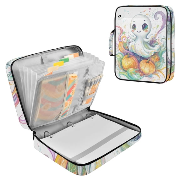 Haosy Accordion File Organizer Zipper Binder 500 Sheet 6-Tab Expanding File Folder Multi-Pocket 1.2 Inch 3 Ring Lovely Ghost Pumpkin