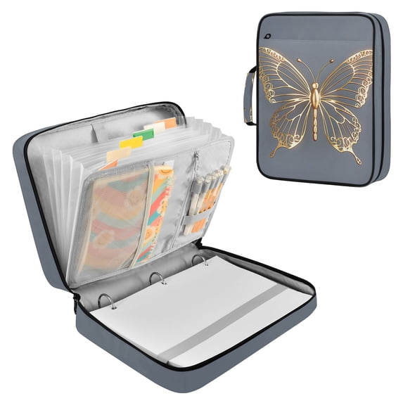 Haosy Accordion File Organizer Zipper Binder 500 Sheet 6-Tab Expanding File Folder Multi-Pocket 1.2 Inch 3 Ring Luxury Butterfly