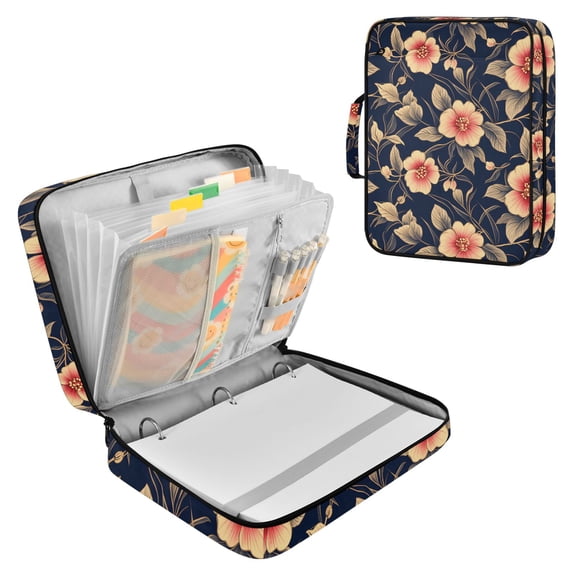 Haosy Accordion File Organizer Zipper Binder 500 Sheet 6-Tab Expanding File Folder Multi-Pocket 1.2 Inch 3 Ring Luxury Flower and Leaf
