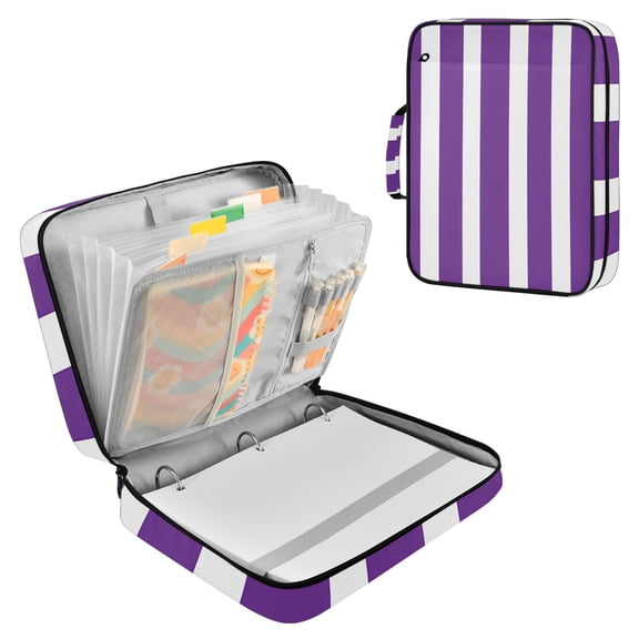 Haosy Accordion File Organizer Zipper Binder 500 Sheet 6-Tab Expanding File Folder Multi-Pocket 1.2 Inch 3 Ring Modena Purple and White Striped