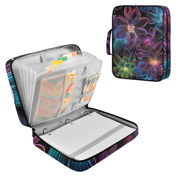 Haosy Accordion File Organizer Zipper Binder 500 Sheet 6-Tab Expanding File Folder Multi-Pocket 1.2 Inch 3 Ring Neon Flowers