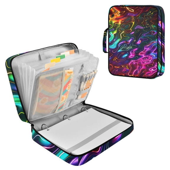 Haosy Accordion File Organizer Zipper Binder 500 Sheet 6-Tab Expanding File Folder Multi-Pocket 1.2 Inch 3 Ring Neon Ripples