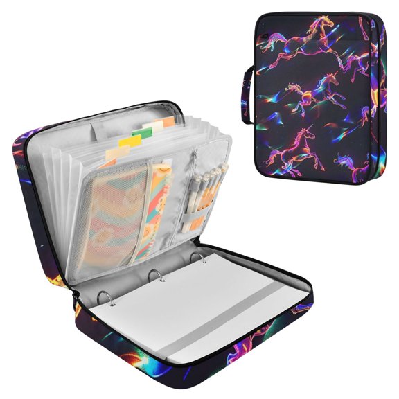 Haosy Accordion File Organizer Zipper Binder 500 Sheet 6-Tab Expanding File Folder Multi-Pocket 1.2 Inch 3 Ring Neon Running Horses