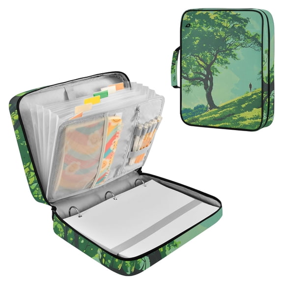 Haosy Accordion File Organizer Zipper Binder 500 Sheet 6-Tab Expanding File Folder Multi-Pocket 1.2 Inch 3 Ring Oak Tree and Person Walk