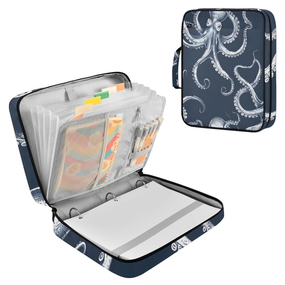 Haosy Accordion File Organizer Zipper Binder 500 Sheet 6-Tab Expanding File Folder Multi-Pocket 1.2 Inch 3 Ring Octopus Sketchy