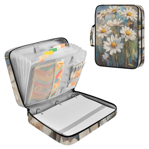 Haosy Accordion File Organizer Zipper Binder 500 Sheet 6-Tab Expanding File Folder Multi-Pocket 1.2 Inch 3 Ring Oil Painting Of Daisies