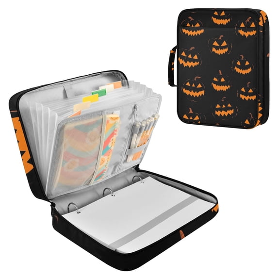 Haosy Accordion File Organizer Zipper Binder 500 Sheet 6-Tab Expanding File Folder Multi-Pocket 1.2 Inch 3 Ring Orange Halloween Pumpkin Face