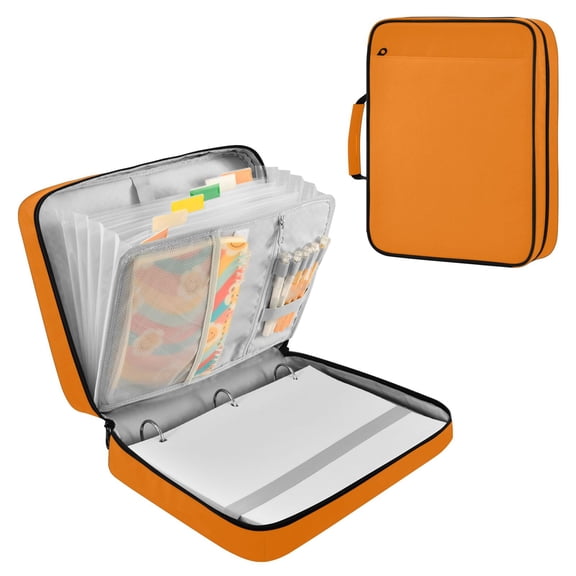 Haosy Accordion File Organizer Zipper Binder 500 Sheet 6-Tab Expanding File Folder Multi-Pocket 1.2 Inch 3 Ring Orange