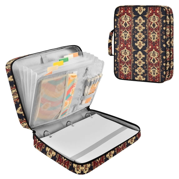 Haosy Accordion File Organizer Zipper Binder 500 Sheet 6-Tab Expanding File Folder Multi-Pocket 1.2 Inch 3 Ring Ornate Retro Floral