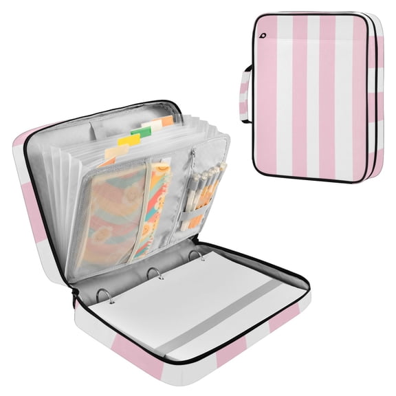 Haosy Accordion File Organizer Zipper Binder 500 Sheet 6-Tab Expanding File Folder Multi-Pocket 1.2 Inch 3 Ring Pale Pink and White Striped