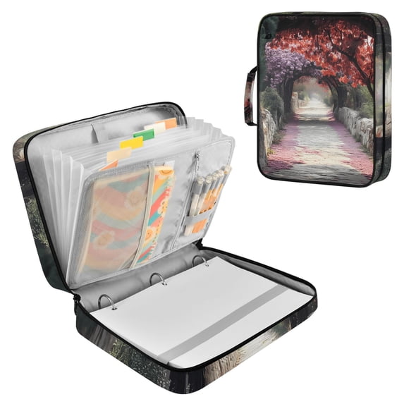 Haosy Accordion File Organizer Zipper Binder 500 Sheet 6-Tab Expanding File Folder Multi-Pocket 1.2 Inch 3 Ring Path with Trees and Flowers