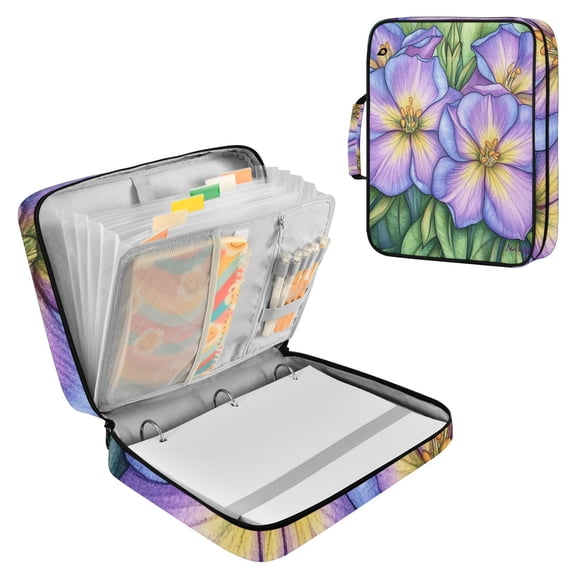 Haosy Accordion File Organizer Zipper Binder 500 Sheet 6-Tab Expanding File Folder Multi-Pocket 1.2 Inch 3 Ring Pencil Drawing Flower