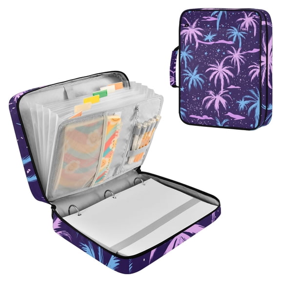 Haosy Accordion File Organizer Zipper Binder 500 Sheet 6-Tab Expanding File Folder Multi-Pocket 1.2 Inch 3 Ring Pink Blue Plam Tree