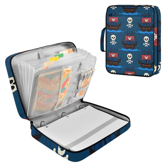 Haosy Accordion File Organizer Zipper Binder 500 Sheet 6-Tab Expanding File Folder Multi-Pocket 1.2 Inch 3 Ring Pirate Ship and Skull