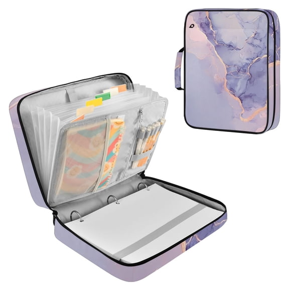 Haosy Accordion File Organizer Zipper Binder 500 Sheet 6-Tab Expanding File Folder Multi-Pocket 1.2 Inch 3 Ring Purple Gold Marble