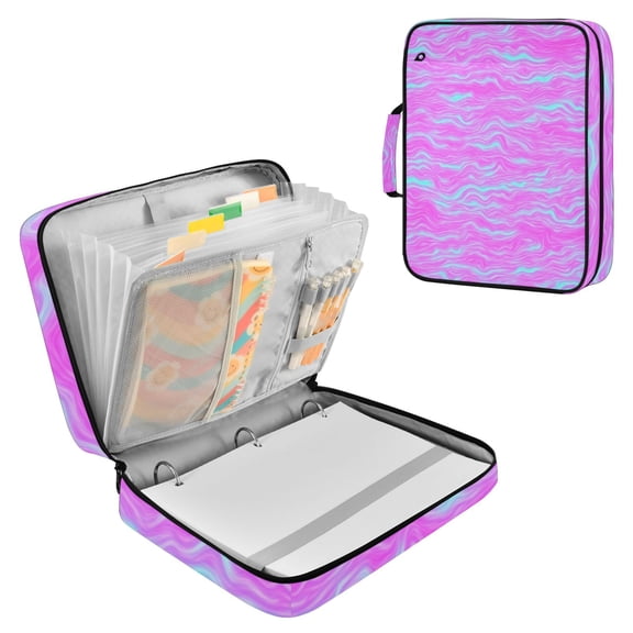 Haosy Accordion File Organizer Zipper Binder 500 Sheet 6-Tab Expanding File Folder Multi-Pocket 1.2 Inch 3 Ring Purple Wave