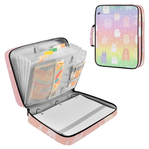 Haosy Accordion File Organizer Zipper Binder 500 Sheet 6-Tab Expanding File Folder Multi-Pocket 1.2 Inch 3 Ring Rabbits Cats Tigers Dogs