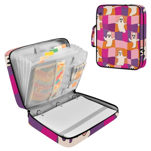 Haosy Accordion File Organizer Zipper Binder 500 Sheet 6-Tab Expanding File Folder Multi-Pocket 1.2 Inch 3 Ring Retro Groovy Checkered