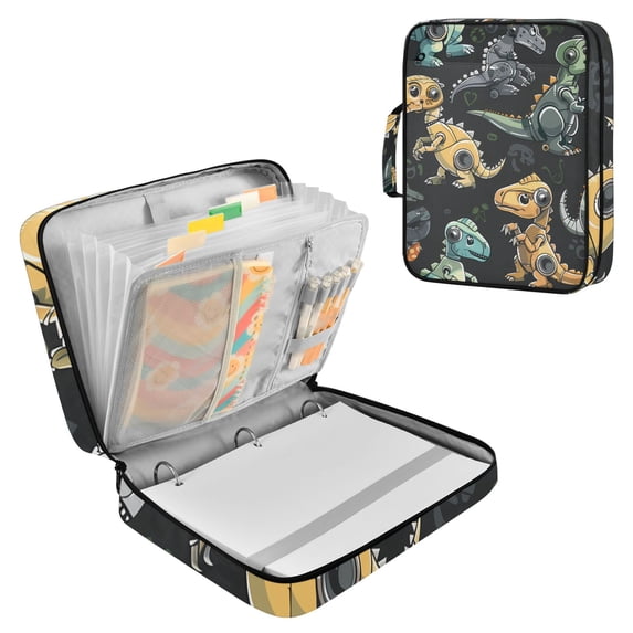 Haosy Accordion File Organizer Zipper Binder 500 Sheet 6-Tab Expanding File Folder Multi-Pocket 1.2 Inch 3 Ring Robot Dinosaur