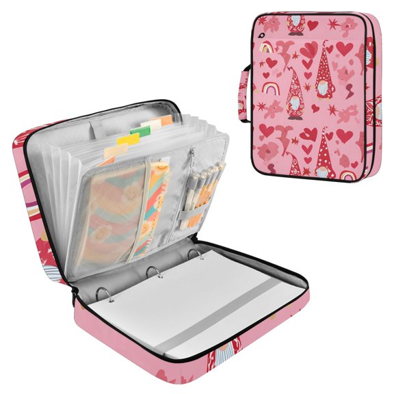 Haosy Accordion File Organizer Zipper Binder 500 Sheet 6-Tab Expanding File Folder Multi-Pocket 1.2 Inch 3 Ring Romantic Gnomes with Heart
