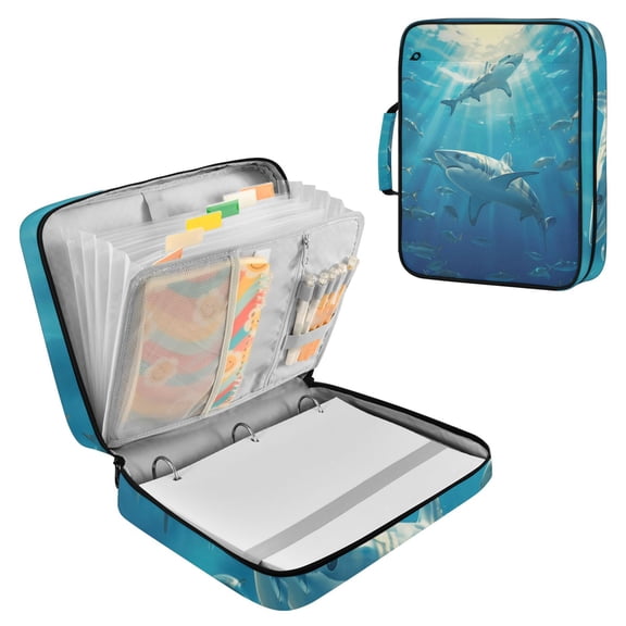 Haosy Accordion File Organizer Zipper Binder 500 Sheet 6-Tab Expanding File Folder Multi-Pocket 1.2 Inch 3 Ring Shark Fish Swimming