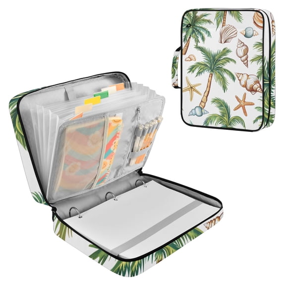 Haosy Accordion File Organizer Zipper Binder 500 Sheet 6-Tab Expanding File Folder Multi-Pocket 1.2 Inch 3 Ring Shells Palm Trees Starfish