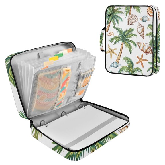 Haosy Accordion File Organizer Zipper Binder 500 Sheet 6-Tab Expanding File Folder Multi-Pocket 1.2 Inch 3 Ring Shells Palm Trees Starfish