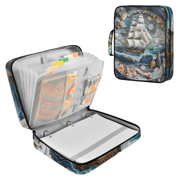 Haosy Accordion File Organizer Zipper Binder 500 Sheet 6-Tab Expanding File Folder Multi-Pocket 1.2 Inch 3 Ring Ship on Sea and Shell