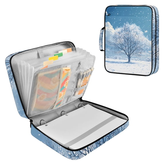 Haosy Accordion File Organizer Zipper Binder 500 Sheet 6-Tab Expanding File Folder Multi-Pocket 1.2 Inch 3 Ring Snow-covered Tree in Winter