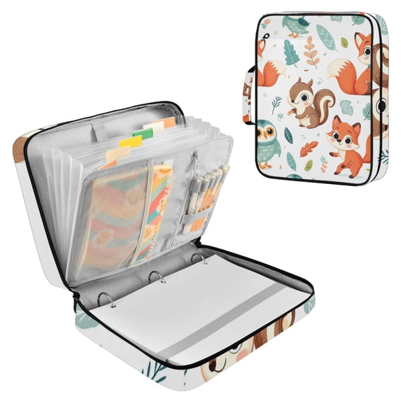 Haosy Accordion File Organizer Zipper Binder 500 Sheet 6-Tab Expanding File Folder Multi-Pocket 1.2 Inch 3 Ring Squirrel Fox Owl Leaf