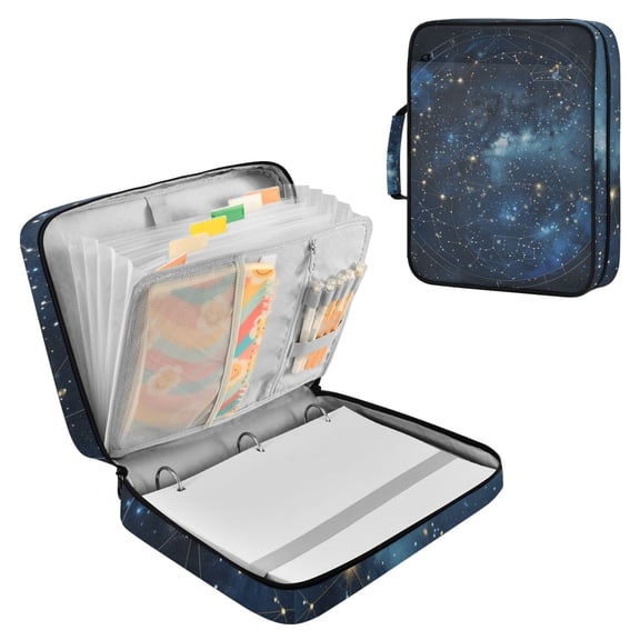 Haosy Accordion File Organizer Zipper Binder 500 Sheet 6-Tab Expanding File Folder Multi-Pocket 1.2 Inch 3 Ring Star Constellation