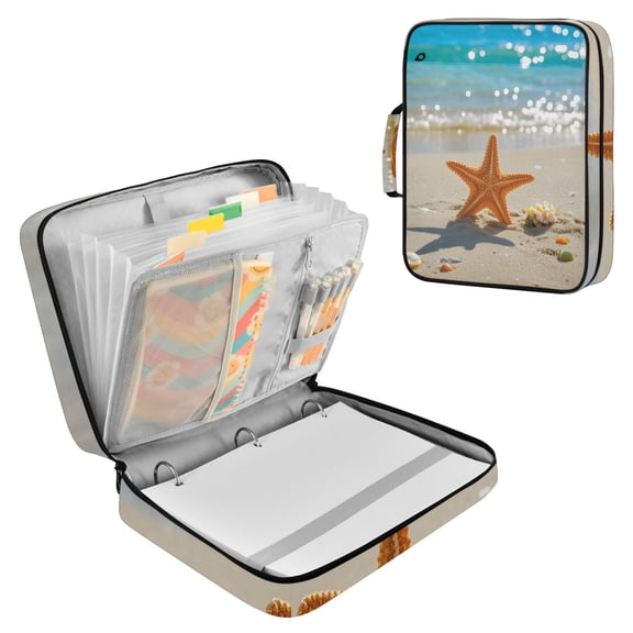 Haosy Accordion File Organizer Zipper Binder 500 Sheet 6-Tab Expanding File Folder Multi-Pocket 1.2 Inch 3 Ring Starfish Stand on Beach