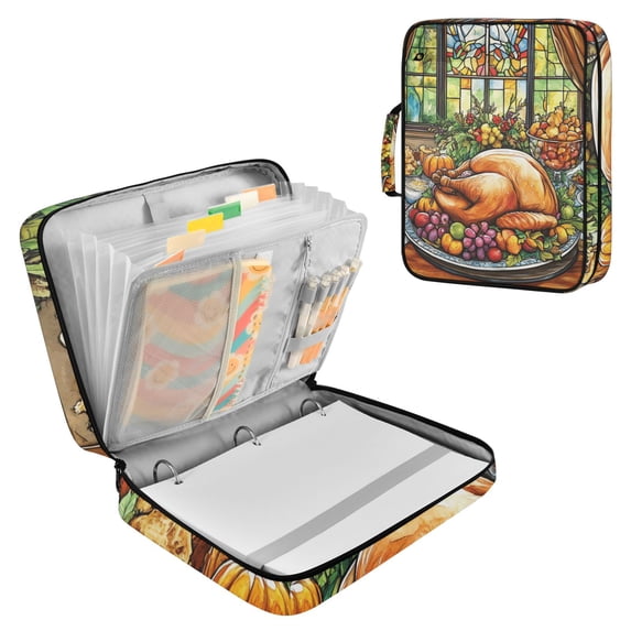 Haosy Accordion File Organizer Zipper Binder 500 Sheet 6-Tab Expanding File Folder Multi-Pocket 1.2 Inch 3 Ring Thanksgiving Food on Table