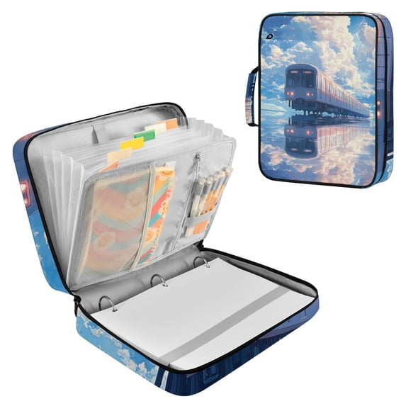 Haosy Accordion File Organizer Zipper Binder 500 Sheet 6-Tab Expanding File Folder Multi-Pocket 1.2 Inch 3 Ring Train in Blue Sky
