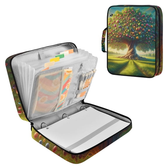 Haosy Accordion File Organizer Zipper Binder 500 Sheet 6-Tab Expanding File Folder Multi-Pocket 1.2 Inch 3 Ring Tree with Colorful Fruits