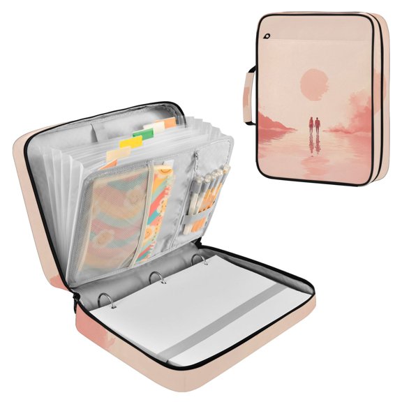 Haosy Accordion File Organizer Zipper Binder 500 Sheet 6-Tab Expanding File Folder Multi-Pocket 1.2 Inch 3 Ring Two People Stand on Water