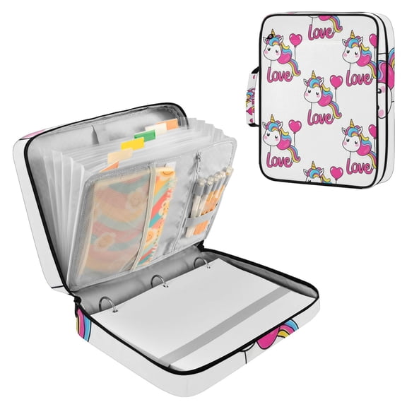 Haosy Accordion File Organizer Zipper Binder 500 Sheet 6-Tab Expanding File Folder Multi-Pocket 1.2 Inch 3 Ring Unicorn and Love Balloon