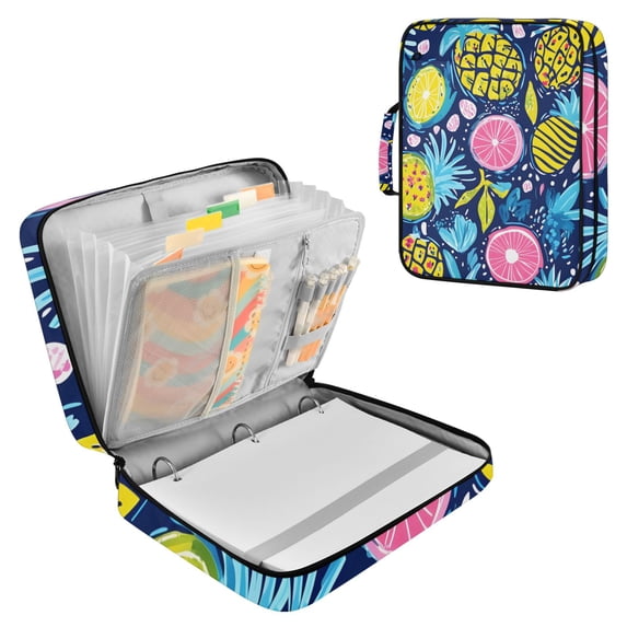 Haosy Accordion File Organizer Zipper Binder 500 Sheet 6-Tab Expanding File Folder Multi-Pocket 1.2 Inch 3 Ring Vibrant Tropical Pineapple Orange
