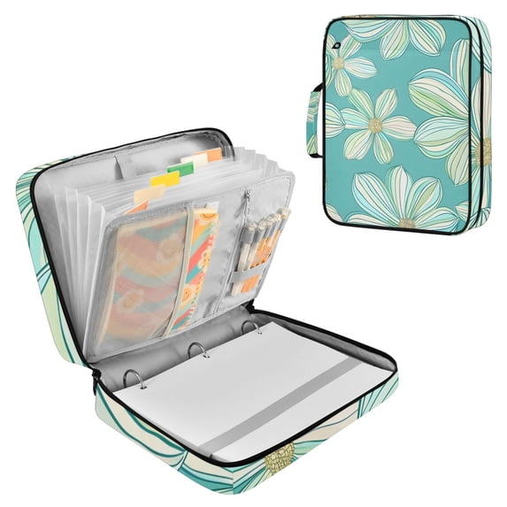 Haosy Accordion File Organizer Zipper Binder 500 Sheet 6-Tab Expanding File Folder Multi-Pocket 1.2 Inch 3 Ring Watercolor Daisy Flowers