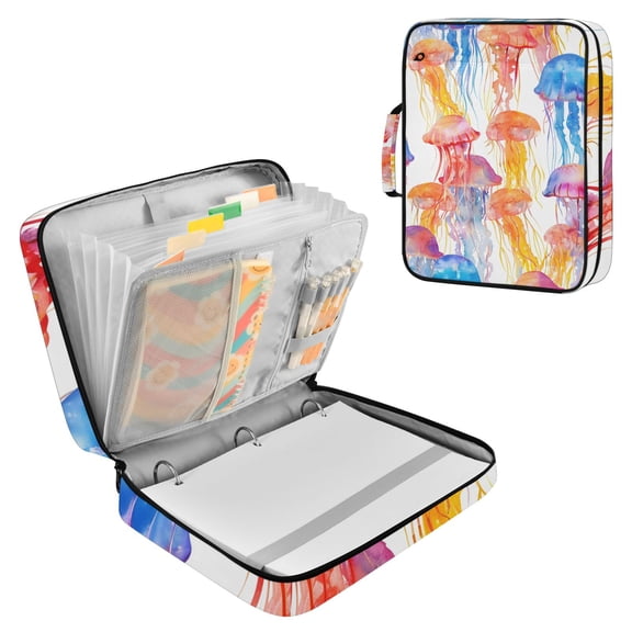 Haosy Accordion File Organizer Zipper Binder 500 Sheet 6-Tab Expanding File Folder Multi-Pocket 1.2 Inch 3 Ring Watercolor Jellyfish