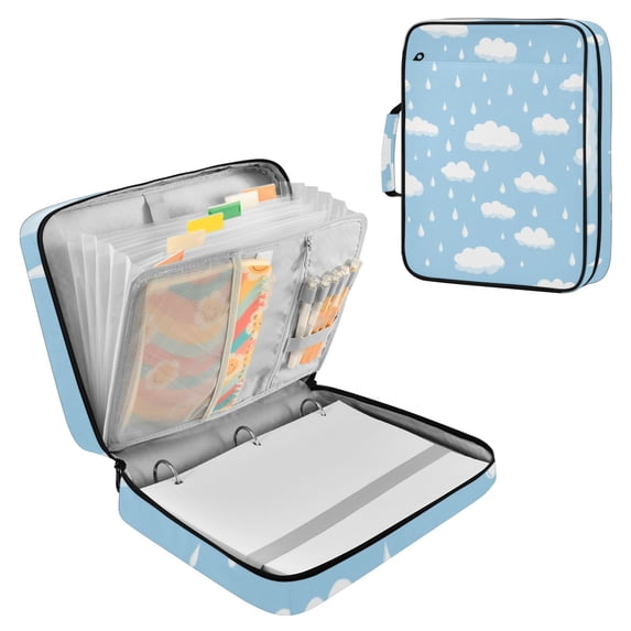 Haosy Accordion File Organizer Zipper Binder 500 Sheet 6-Tab Expanding File Folder Multi-Pocket 1.2 Inch 3 Ring White Raindrops and Clouds
