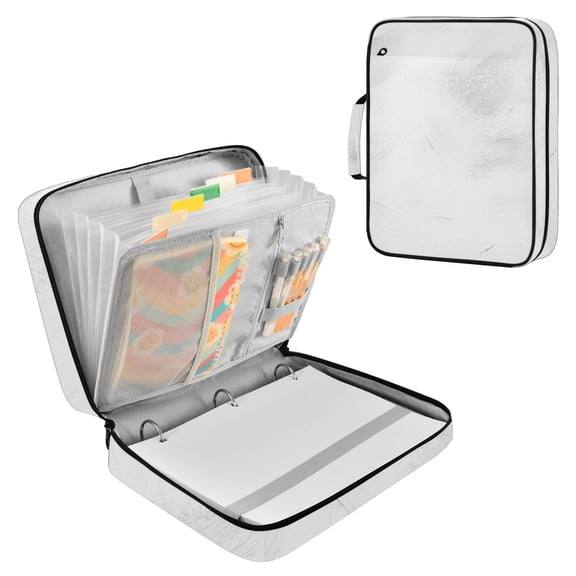 Haosy Accordion File Organizer Zipper Binder 500 Sheet 6-Tab Expanding File Folder Multi-Pocket 1.2 Inch 3 Ring White Soft Brush Stroke