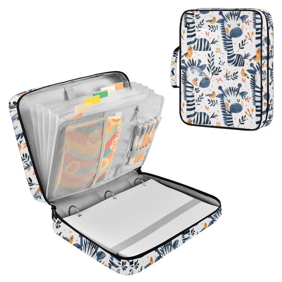 Haosy Accordion File Organizer Zipper Binder 500 Sheet 6-Tab Expanding File Folder Multi-Pocket 1.2 Inch 3 Ring Zebra Leaf Birds