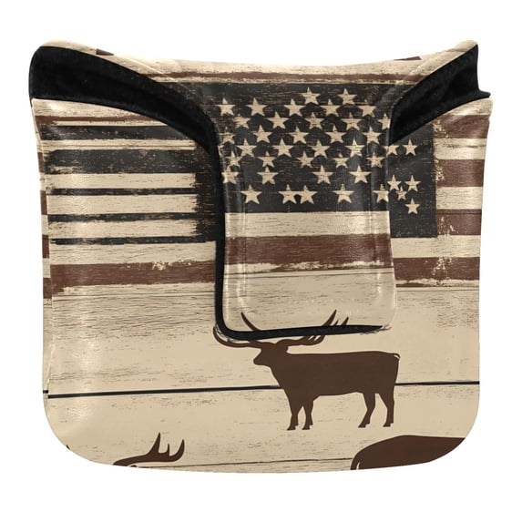 Haosy American Flag and Cow Golf Mallet Putter Cover Strong Magnetic Leather Golf Club Headcover Closure