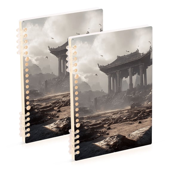 Haosy Ancient Ruins Notebooks 2 Pcs 1-subject Journal 60 Sheets A5 College Ruled Paper Detachable Ring 8.3"x5.7"