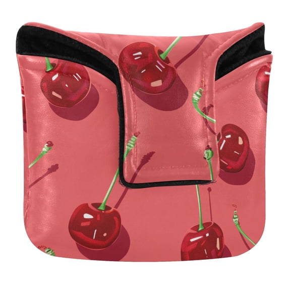 Haosy Beautiful Cherry Golf Mallet Putter Cover Strong Magnetic Leather Golf Club Headcover Closure